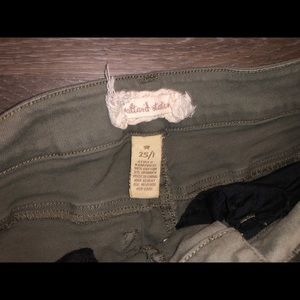 distressed army green denim shorts